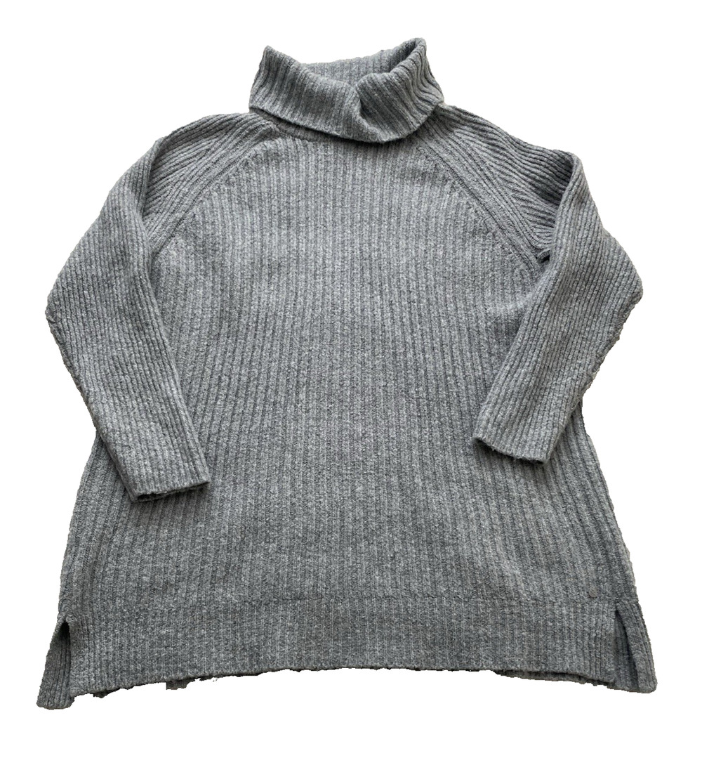 Eddie Bauer Womens Turtleneck Sweater Size 2XL Grey Pullover Ribbed Cottage Core